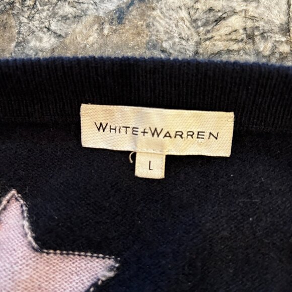 White + Warren, Dark Navy Cashmere Sweater with Stars, Ladies Size L - Picture 5 of 8